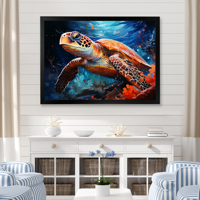 «Contemporary Marine Life V», reproduction sur toile, Cadre simple noir, H 30 po x l 40 po x P 1,5 po