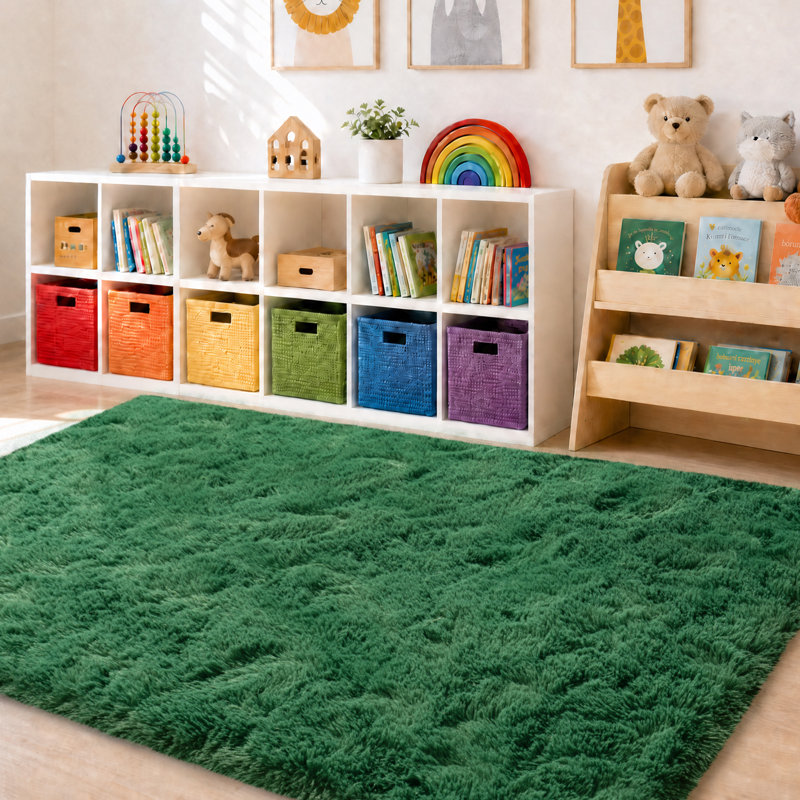 Solid Rug Soft Fluffy Green Indoor Area Rug for Living Room Bedroom Nursery Kids Room, Rectangle 5' x 7', Green