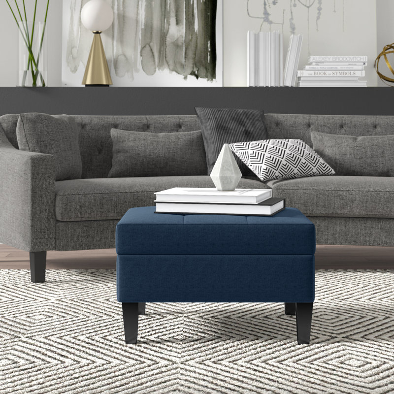 Anjuman Upholstered Ottoman, Navy Blue Fabric, Navy Blue 