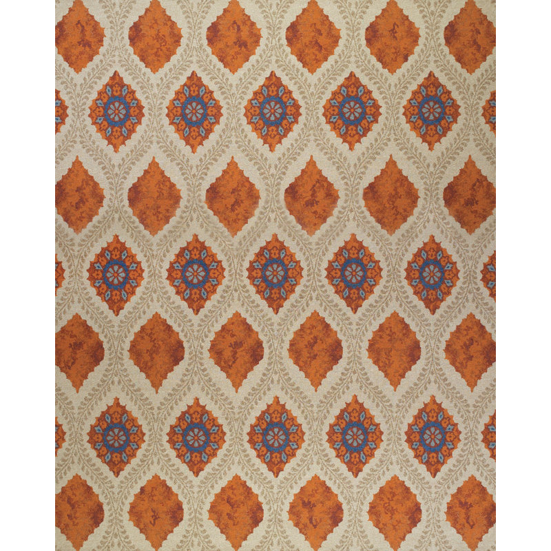 Tapis brun clair/rouille en laine touffeté géométrique fait main Giraldo, Rectangle 8 pi 6 po x 11 pi 6 po