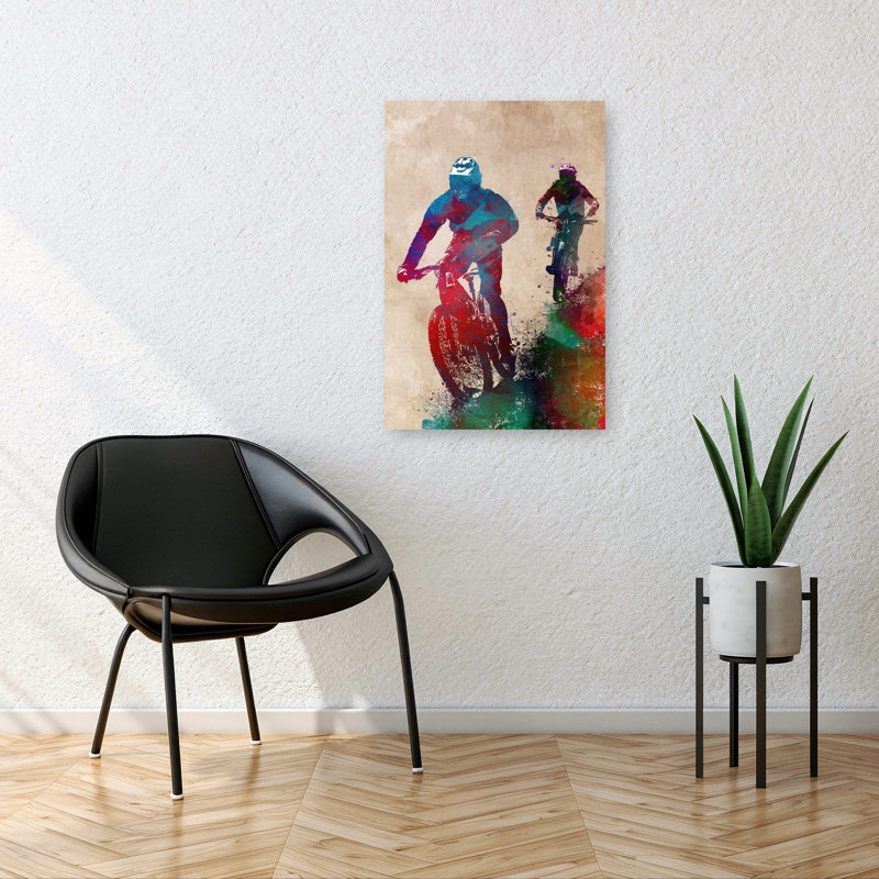 «Vibrant Mountain Bikers», art mural contemporain, 36" H x 24" W