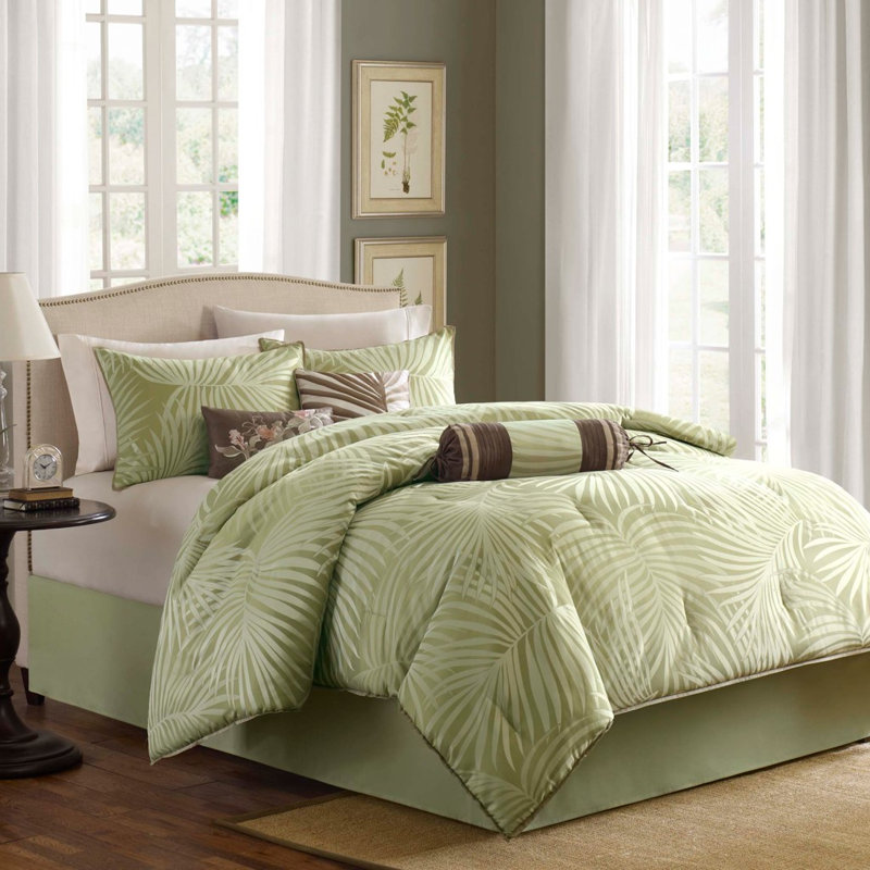 Ensemble d'édredon en polyester , Édredon de très grande taille et 6 pièces suppl, Vert olive