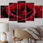 Rose rouge avec gouttes de pluie IV - décoration murale florale - 5 panneaux
