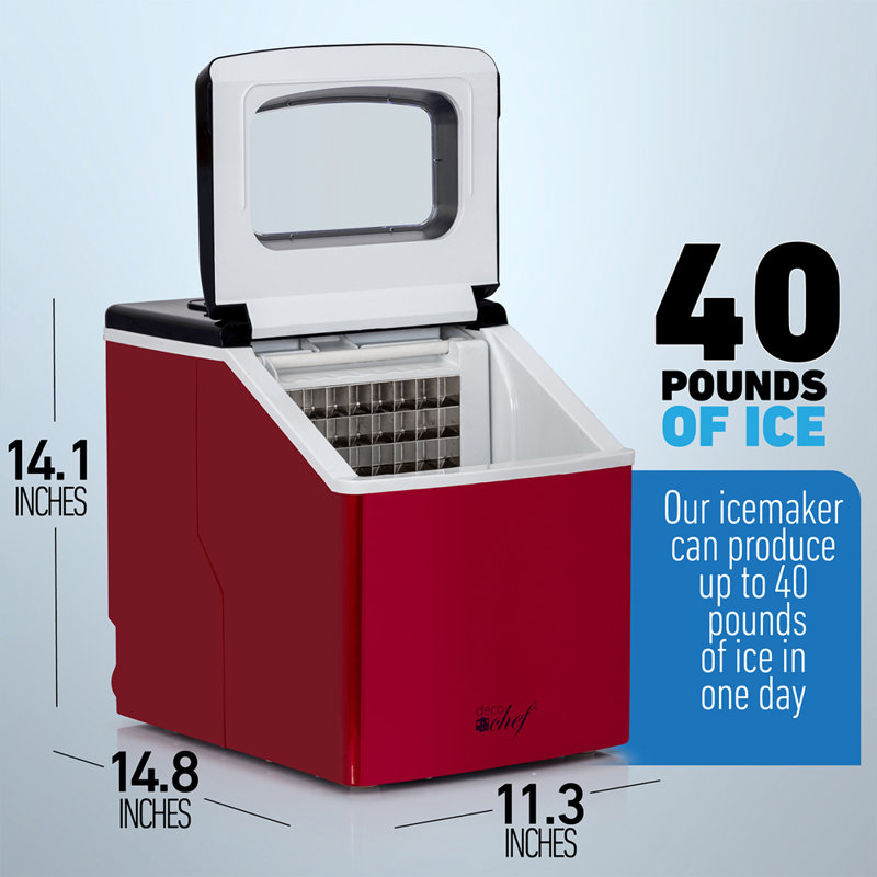 Deco Chef 40 Lb. Daily Production Cube Clear Ice Portable Ice Maker, Red