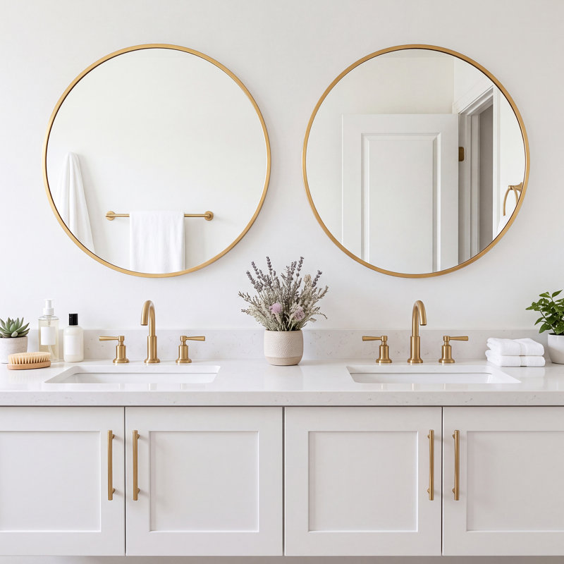 Miroir mural rond en métal, Doré, 24 po x 24 po