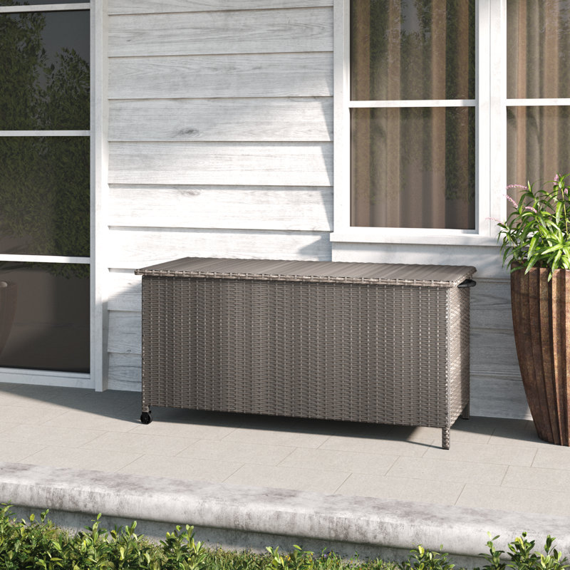 Grand Patio 53.53'' W 108 Gallons Water Resistant Wicker Deck Box with Wheels, Brown