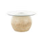 Table basse large en résine beige avec plateau en verre trempé, 30 po x 30 po x 18 po