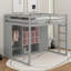 Lit mezzanine en bois pleine grandeur avec garde-robe, tablettes et armoire-118032703