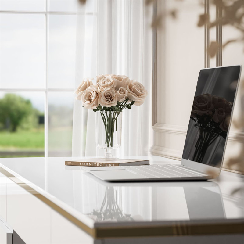 Standing Desk, White Gloss/Gold