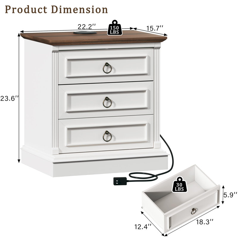 Farmhouse Nightstand With Wireless Charging Station