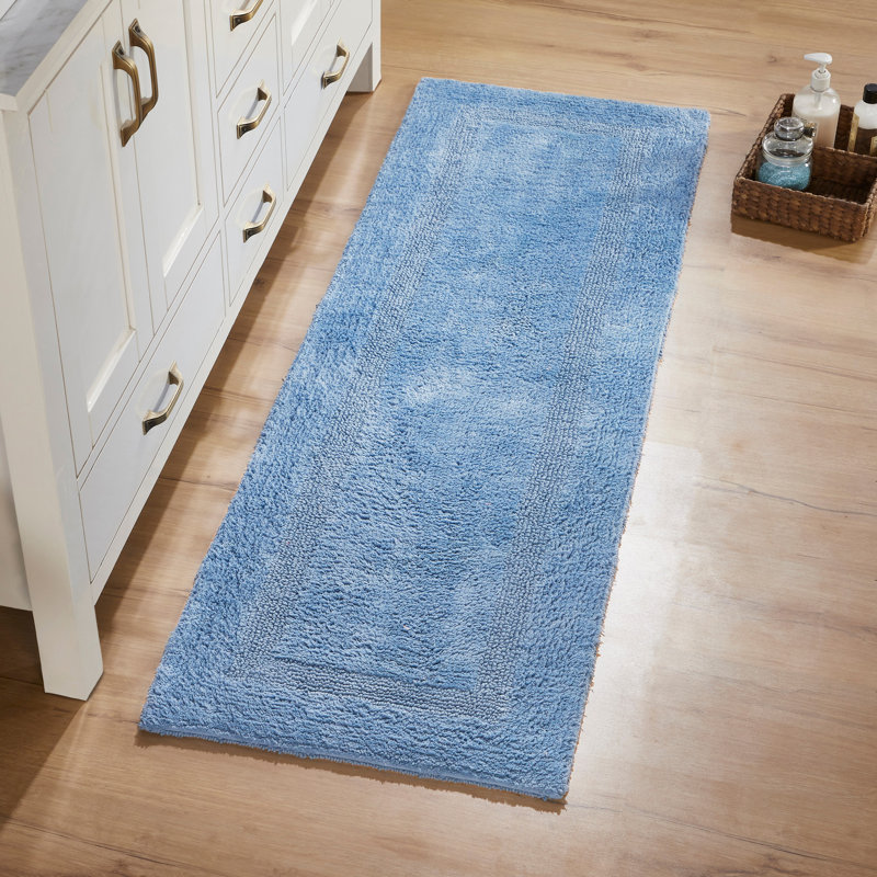 Rozanne Reversible Cotton Bath Rug, Dark Blue, 20" x 60" Runner