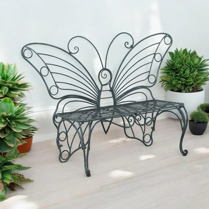 Butterfly Metal Garden Bench, Grey