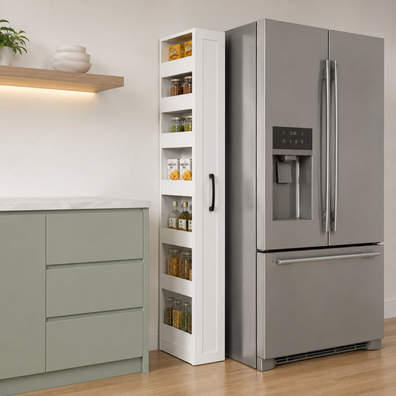 Tour de rangement mobile blanche à 7 niveaux avec poignée pour cuisine, garde-manger et buanderie, 65.28" H x 70.75" W, White