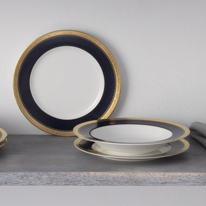 Noritake Odessa Cobalt 12-Piece Dinnerware Set, Service For 4, Gold