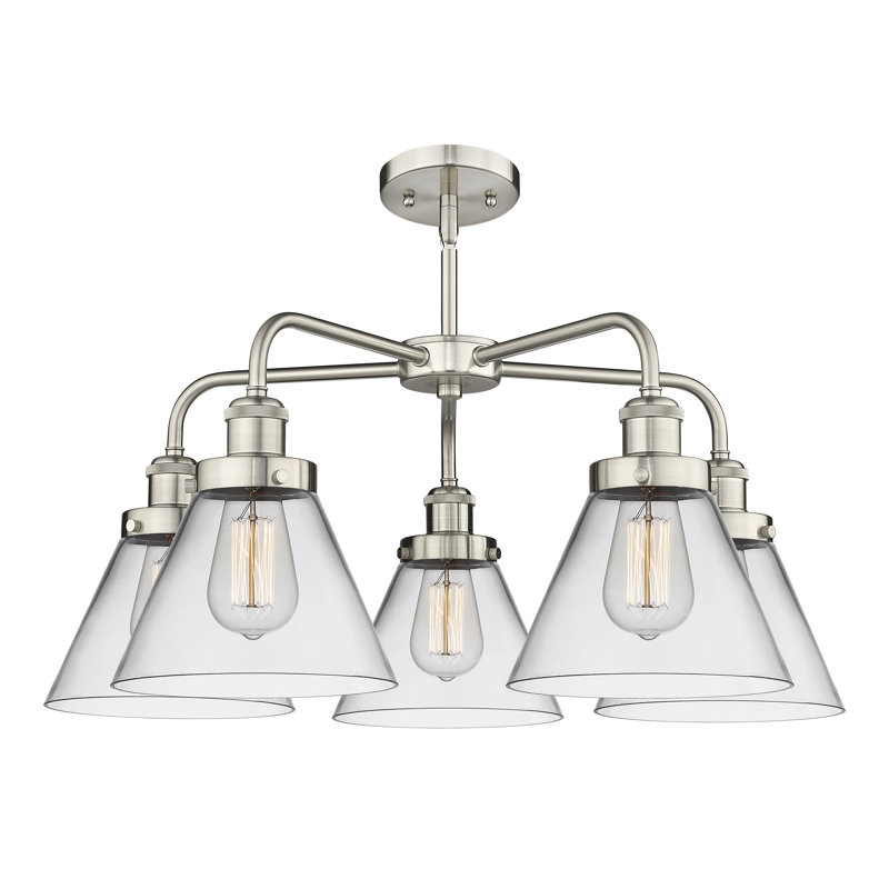 Lustre suspendu 5 lumières Cone, Clair, Nickel satiné