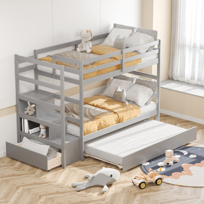Edele Kids Twin Over Twin Bunk Bed, Gray