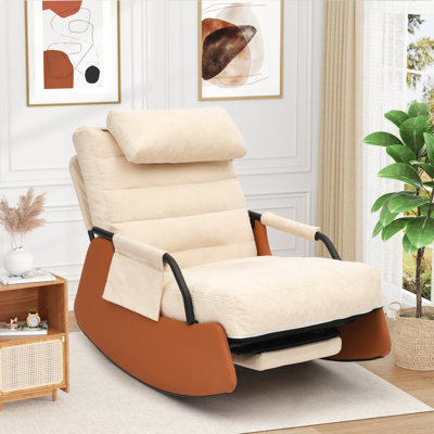 Nursery Rocking Chairs with Soft Seat and Headrest,Corduroy Fabric Accent Chair with Side Pocket,Glider Rocking Chair for Bedroom/Living Room/Nursery