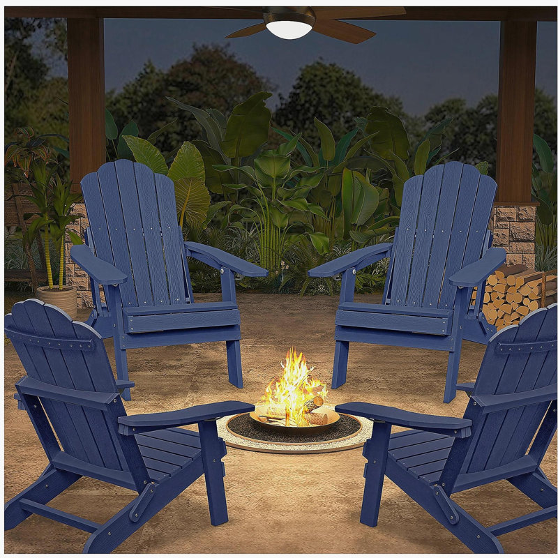 Chaise Adirondack réglable avec porte-gobelet, chaise toutes saisons pour terrasse (bleu), Marine