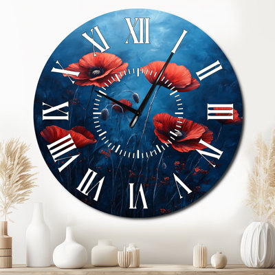 Coquelicots des prés - Horloge murale botanique en métal silencieux