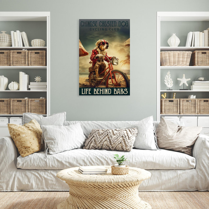 Chien chinois à crête, cyclisme sur toile, H 20 po x l 16 po x P 1,25 po