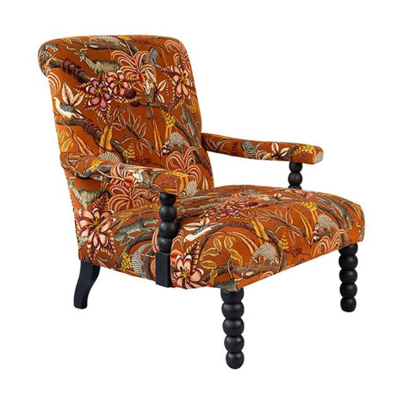 Pod Occasional Chair Upholstered in Ardmore Fabric, Pangolin Park Rust Velvet