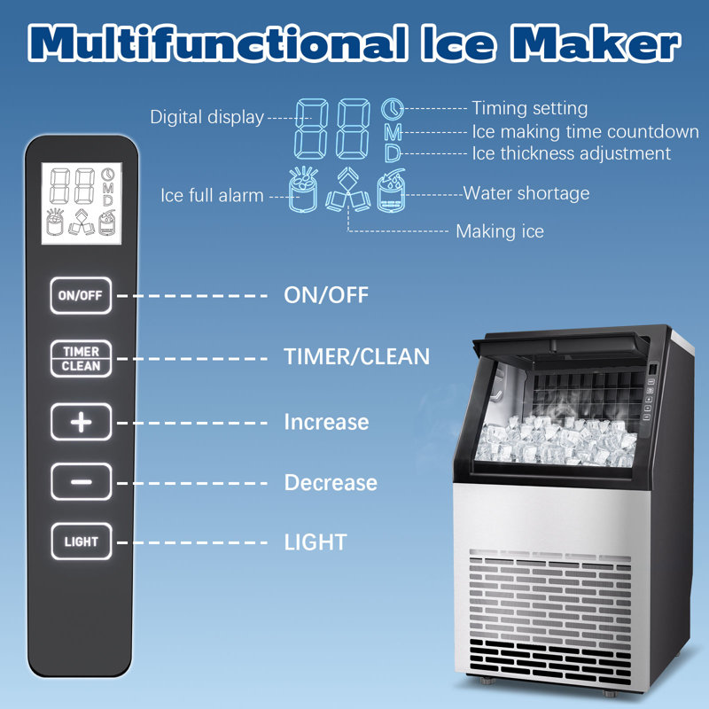 BacklD 90Lbs/Day Commercial Ice Maker Machine, 13Lbs Storage Capacity, 36 Ice Cubes In 11Mins, Stainless Steel Freestanding Ice Maker with LCD Panel, Ice Scoop & Water Pipes for Home Bar Party