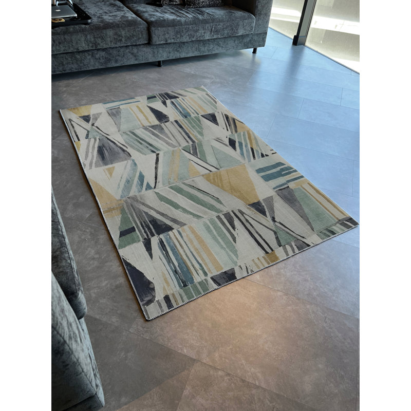 Tapis en polypropylène à motif rayé de couleur turquoise Neola, Rectangle 5 pi 1 po x 8 pi 6 po
