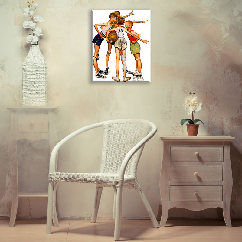 «Oh Yeah Basketball» par Norman Rockwell, toile tendue avec châssis, H 18 po x l 13 po