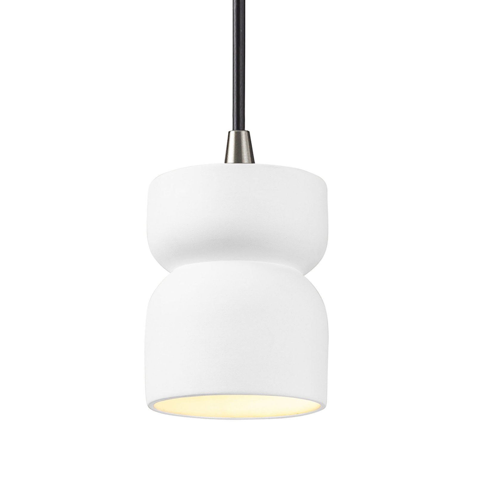 Leni Ceramic Hourglass Single Pendant , Gloss White, Brushed Nickel