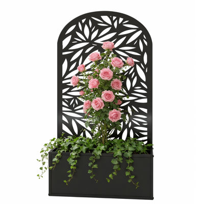 Curved Metal Raised Garden Bed With Privacy Trellis, Planter Box For Climbing Plants, Patio Balcony