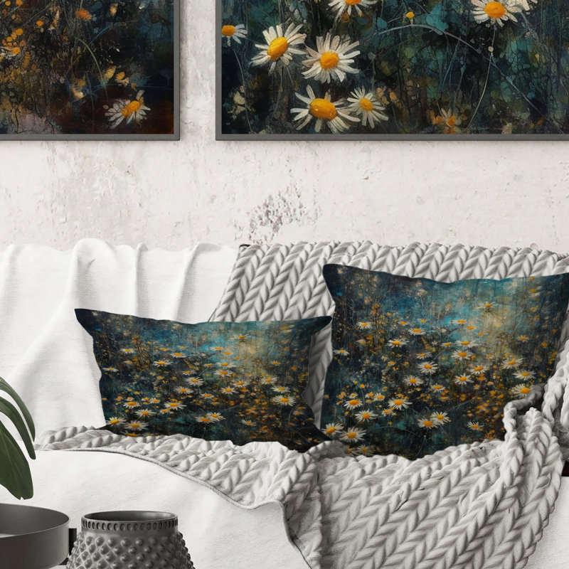 Coussin décoratif à motif floral jaune et gris Daisy