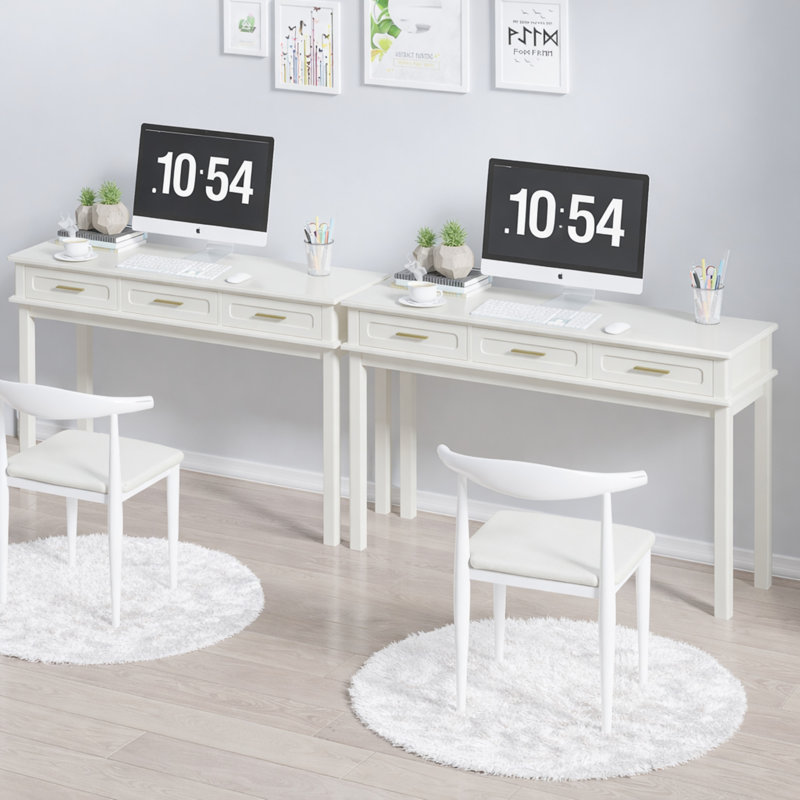 Cream White Vanity Desk with 3 Drawers