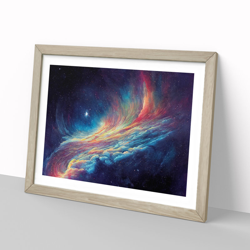 Watercolour Cosmos Vol.2 - Single Picture Frame Print, 46cm H x 64cm W x 2cm D, Oak Framed