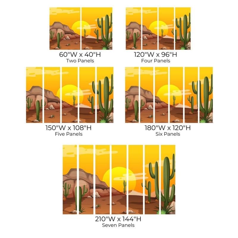 Murale pelez et collez de qualité supérieure - Coucher de soleil dans le désert, L 96 po x l 120 po