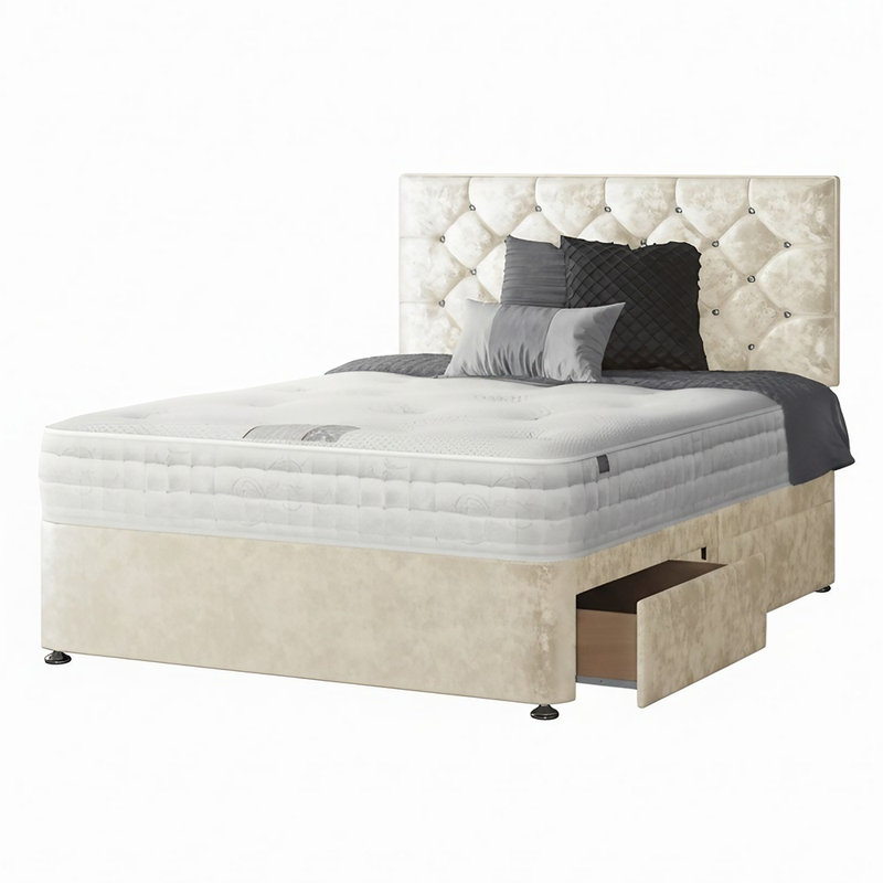 Fall Divan Bed Base, Single (3'), 2 Right Drawers, Cream