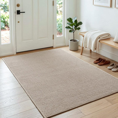 Tapis lavable 90 x 150 cm avec envers antidérapant en caoutchouc, tapis de couloir beige