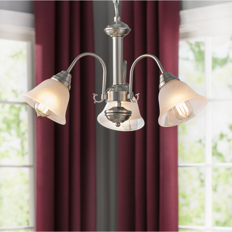 Lustre classique / traditionnel à 3 lumières de style olli, Nickel satiné avec abat-jour Marble