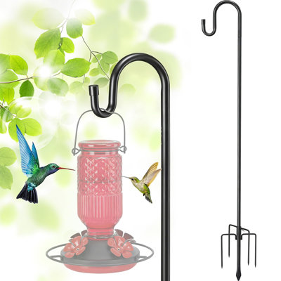 Mât à oiseaux, crochets de berger de 94 po pour l'extérieur, mangeoires de colibri résistantes avec base stable à 5 branches, plante suspendue