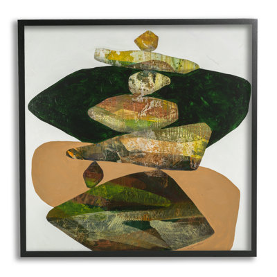 Stupell Industries Stacked Rocks Contemporary Nature By Ruth Fromstein - Floater Frame Graphic Art On Wood In Midnight Black Framed Giclee
