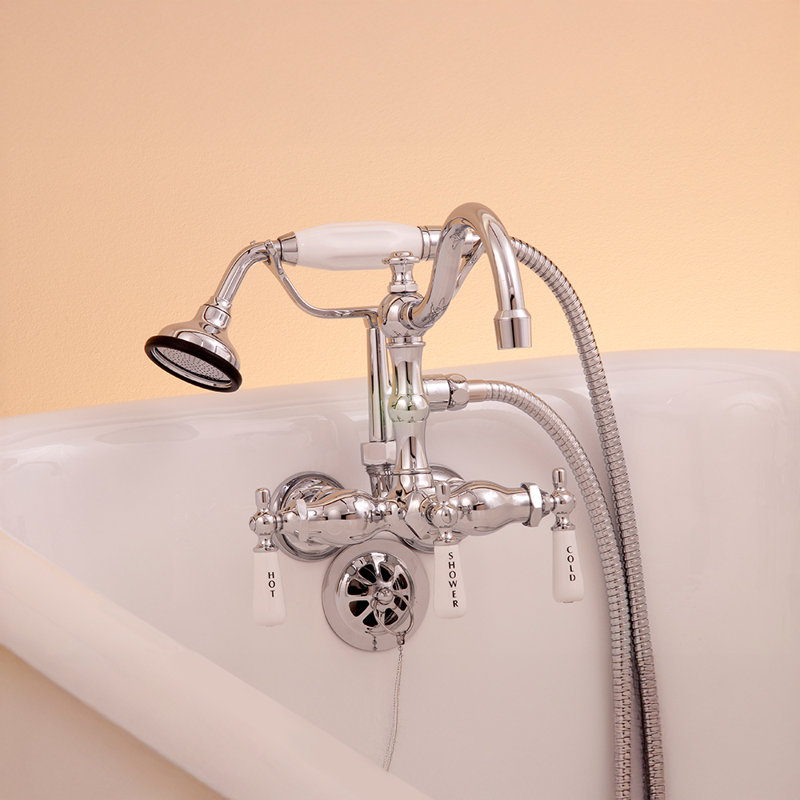 Tub Faucet with Handheld Shower, Arched Spout by Strom Living, Chrome