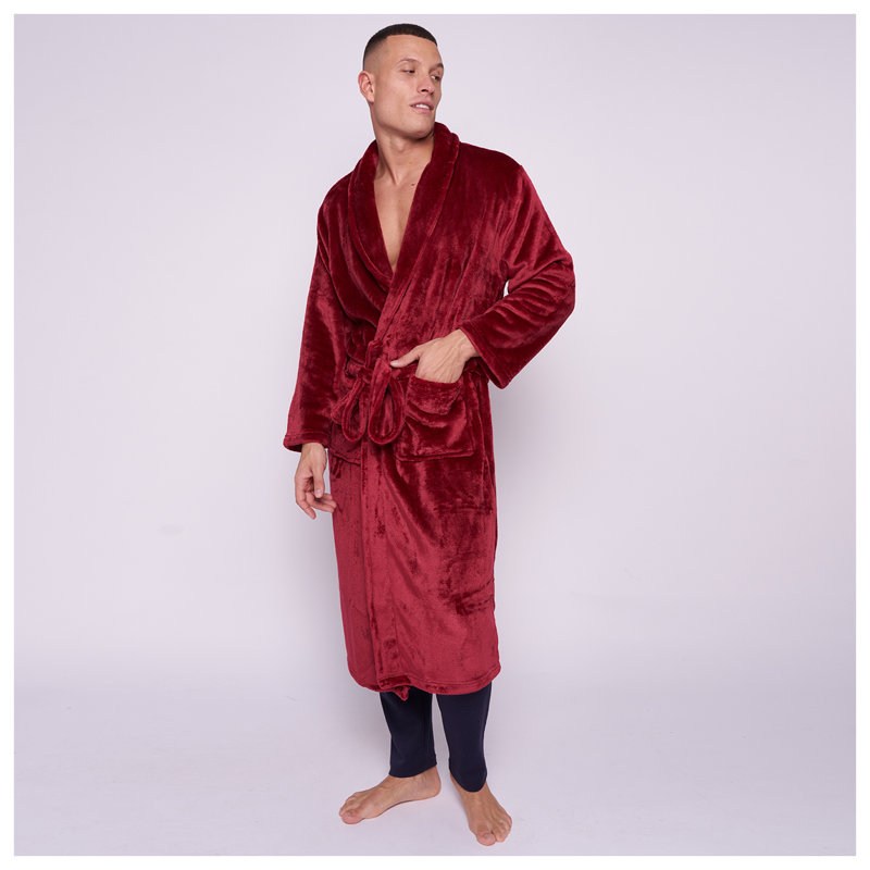 Gender Neutral Mid-Calf Bathrobe with Pockets, Red