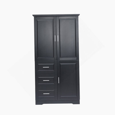 Tall And Wide Storage Cabinet With Doors For Bathroom/Office, Three Drawers, Black