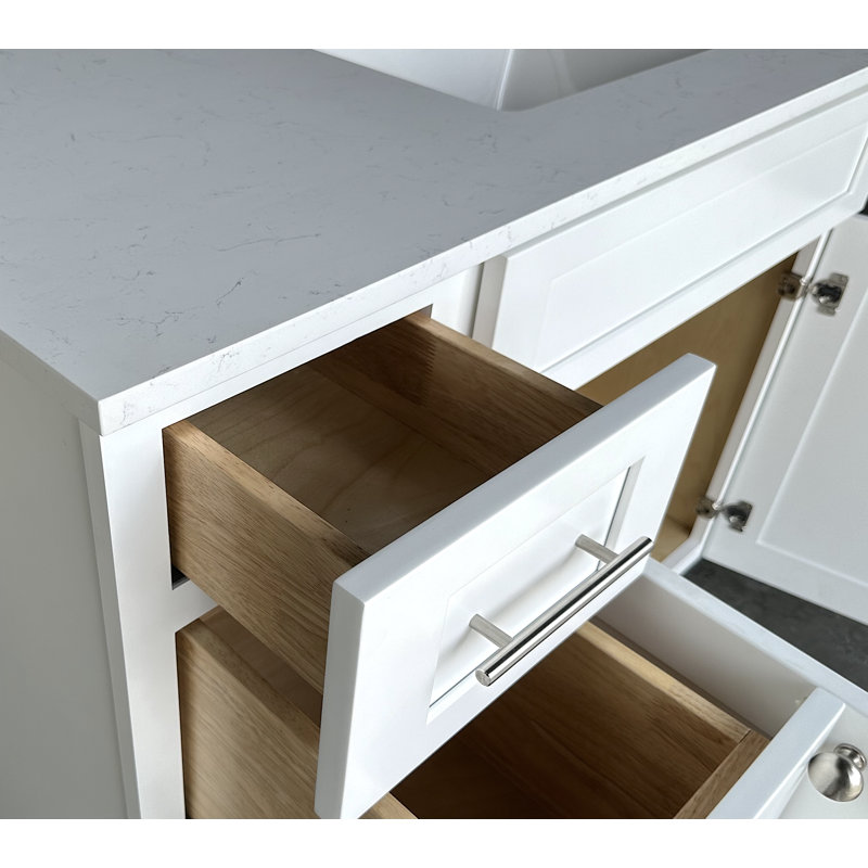 Disar 49'' Single Bathroom Vanity with Quartz Top, White