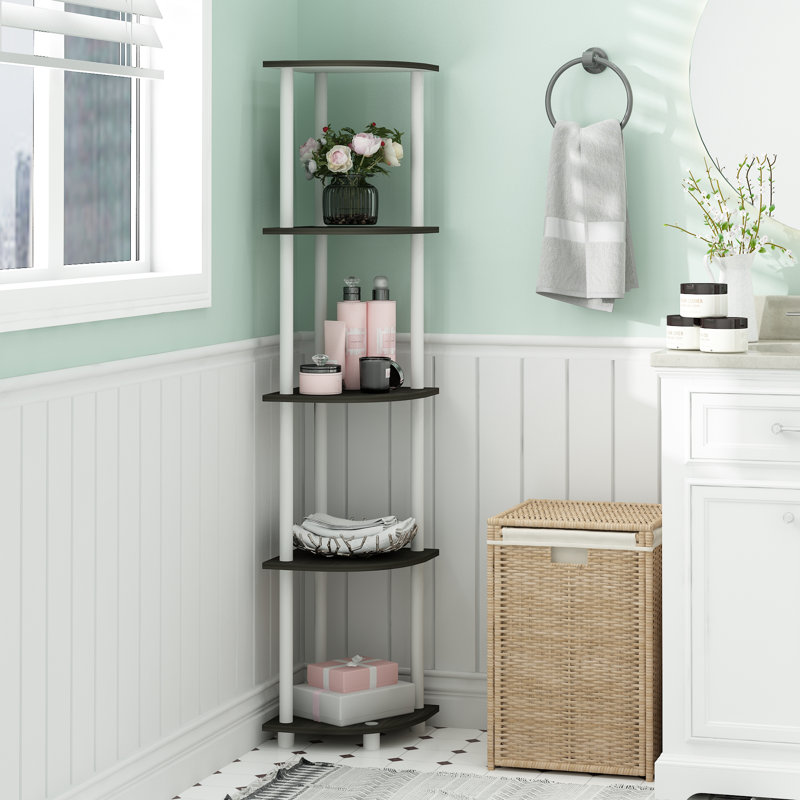 Baril 11.6" W Corner Bookcase, Espresso/White, (5 Shelves) 57.7" H x 11.6" W x 11.6" D