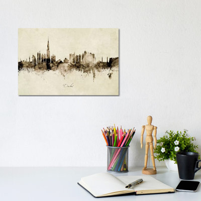 Dubai Skyline by Michael Tompsett - Wrapped Canvas Painting