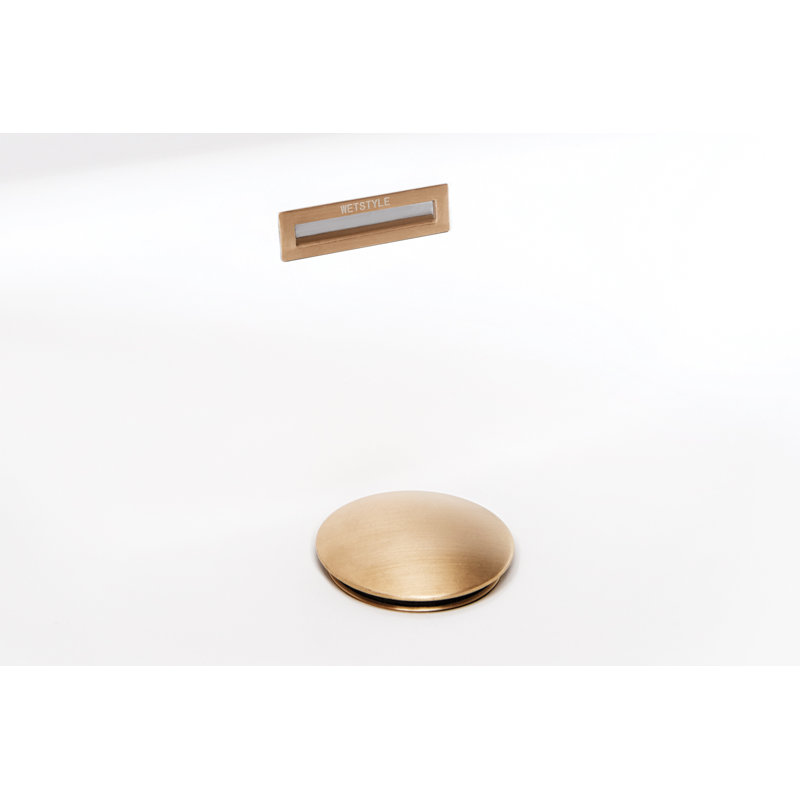 Lab 59.5'' L Freestanding Soaking Bathtub, Matte White, Satin Brass