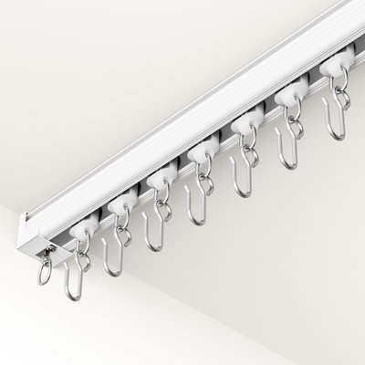 Ceiling Curtain Track White 9-12 ft Heavy Duty Ceiling/Wall Mount Rail | Includes 40 quiet-glide rollers, 40 hooks and 40 clips. Supports up to 50 lbs for room dividers, bathrooms and hospitals