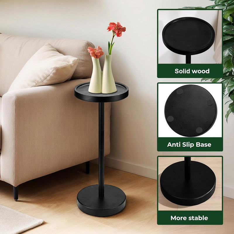 Solid Wood Black Pedestal End Table, Small Round Martini Table