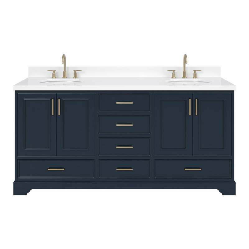 Meuble-lavabo double avec plateau Abshire 73, Bleu minuit