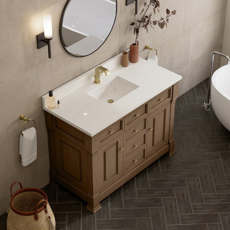 Brookfield 48'' W Single Vanity, Single Hole, White Zeus, Pecan